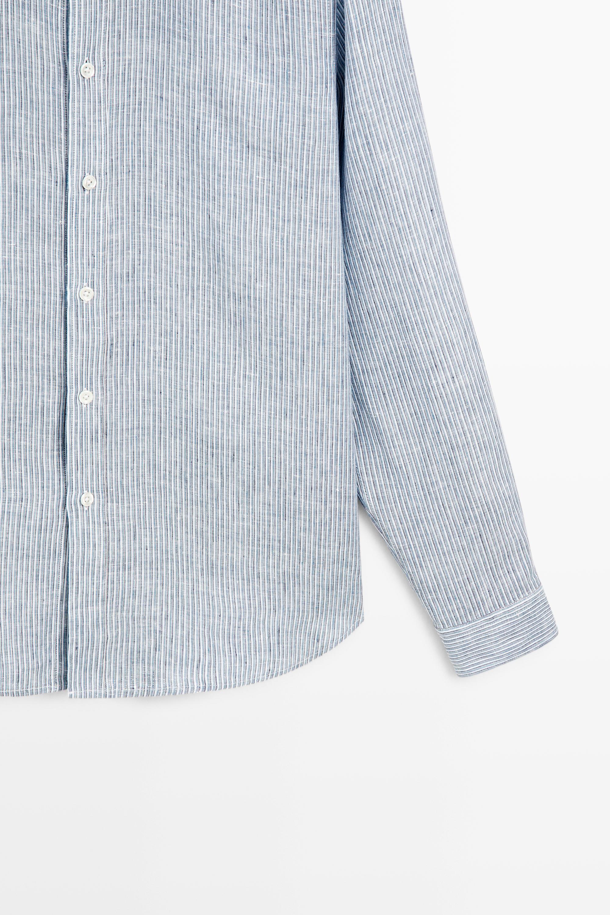 100% linen shirt with discontinuous stripes